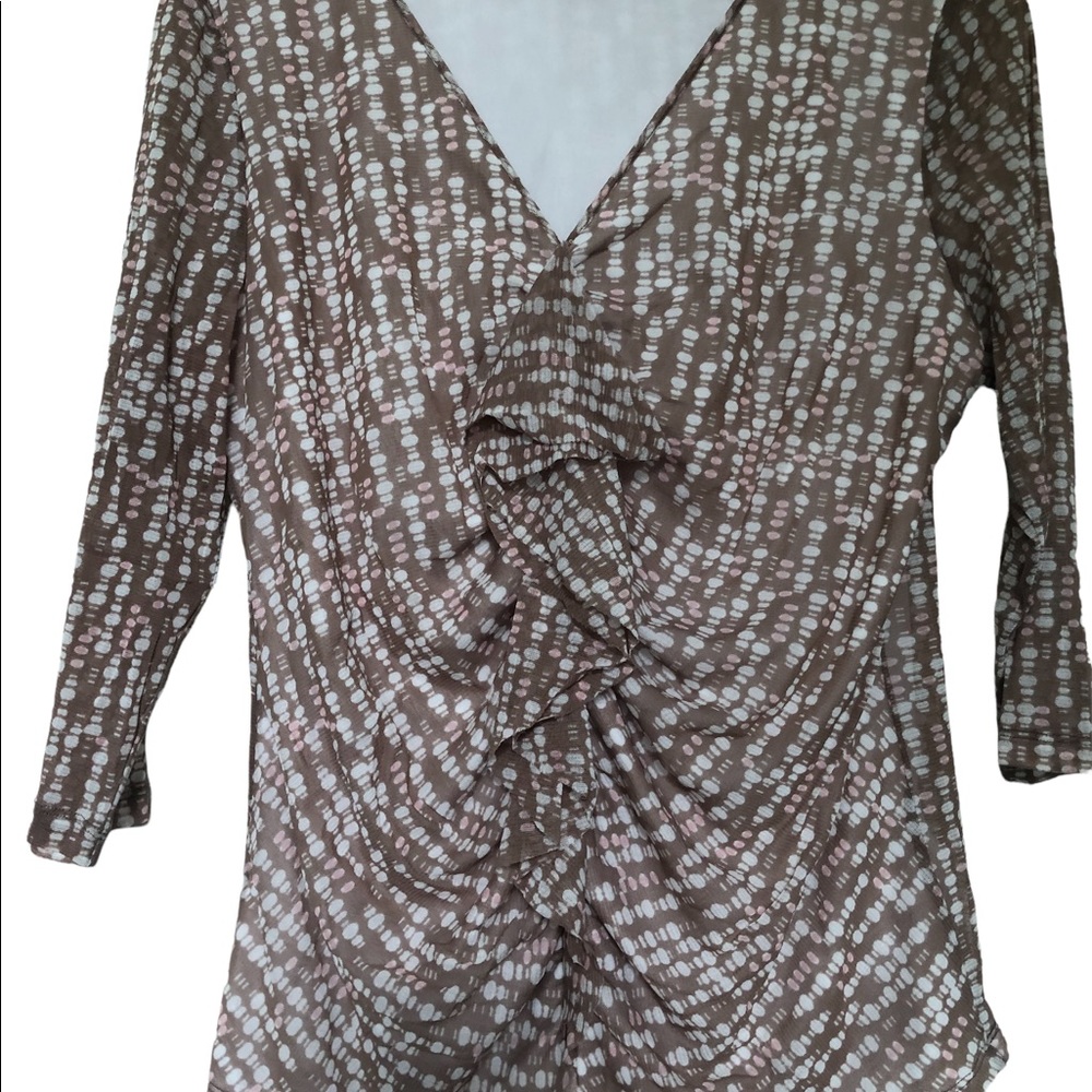 Ellen Tracy Tan Polka Dot Blouse - XL - New Without Tags